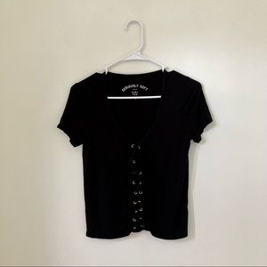 Aeropostale Seriously Soft Short Sleeve Lace Up Top